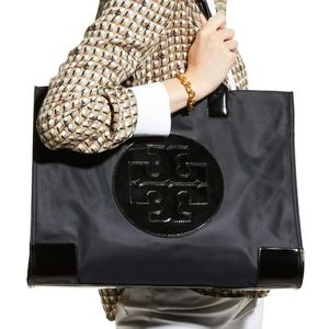 🌱 Tory Burch Ella Tote Patent Leather Black Large